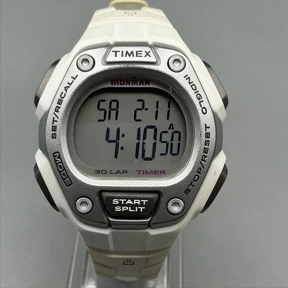 Timex Ironman 30 Lap Womens Watch 32mm Digital White Resin Indiglo New Battery